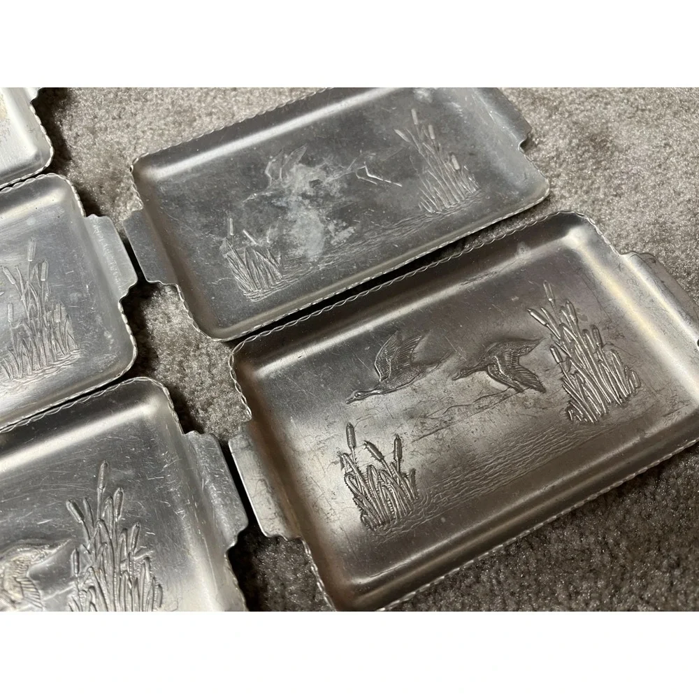 Set Of 7‎ Vintage Aluminum Trays With Embossed Flying Geese Design